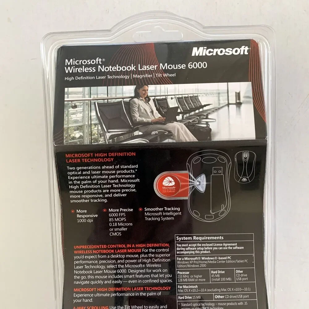 New Microsoft Wireless Notebook Laser Mouse 6000 Model 1054, 1051 (B5W-00006)
